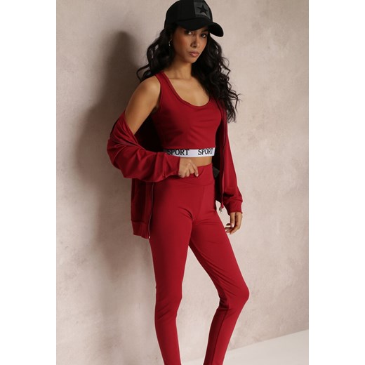Czerwony 3-częściowy Komplet Legginsy z Gumką w Talii z Topem i Bluzą z Kapturem Lineta ze sklepu Renee odzież w kategorii Komplety i garnitury damskie - zdjęcie 157105729