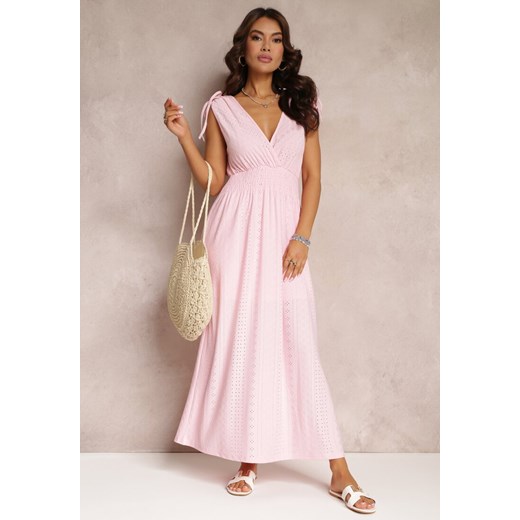 Różowa Sukienka Rozkloszowana z Kopertowym Dekoltem Elices ze sklepu Renee odzież w kategorii Sukienki - zdjęcie 157106215