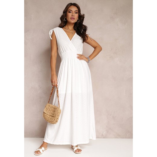 Biała Sukienka Rozkloszowana z Kopertowym Dekoltem Elices ze sklepu Renee odzież w kategorii Sukienki - zdjęcie 157106225