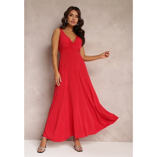 Czerwona Sukienka Maxi Bez Rękawów z Ozdobnym Marszczeniem na Biuście Eliphira ze sklepu Renee odzież w kategorii Sukienki - zdjęcie 157106235