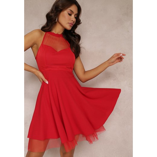 Czerwona Sukienka Rozkloszowana z Tiulową Wstawką Leonela ze sklepu Renee odzież w kategorii Sukienki - zdjęcie 157106308