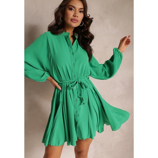 Zielona Rozkloszowana Sukienka Koszulowa z Paskiem Javiana ze sklepu Renee odzież w kategorii Sukienki - zdjęcie 157106328