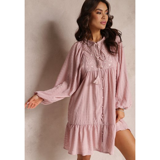 Sukienka Renee oversize'owa z długim rękawem w stylu boho 