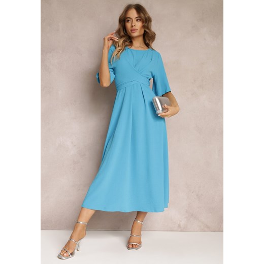 Niebieska Rozkloszowana Sukienka Maxi z Szerokim Rękawem i Gumką w Pasie Sador ze sklepu Renee odzież w kategorii Sukienki - zdjęcie 157106658