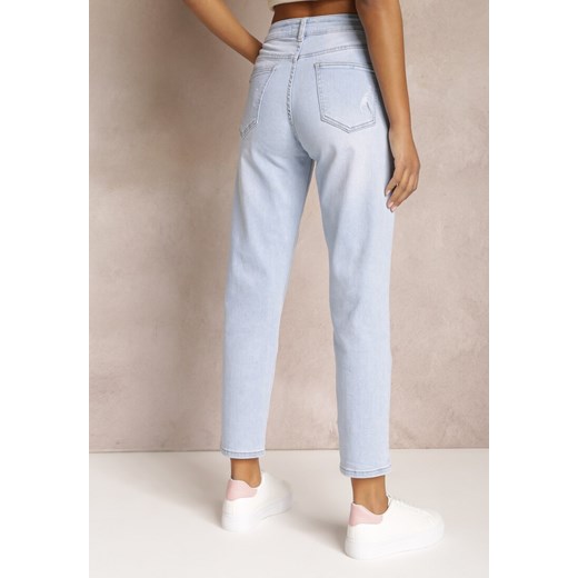 Jasnoniebieskie Jeansy Mom Fit High Waist z Dziurami Daisylee Renee 40 okazja Renee odzież