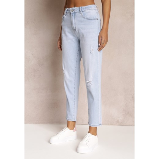 Jasnoniebieskie Jeansy Mom Fit High Waist z Dziurami Daisylee Renee 38 okazja Renee odzież