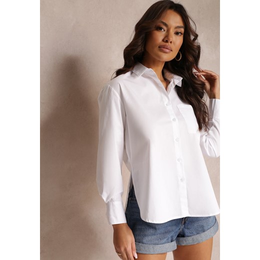 Biała Koszula z Bawełny z Rozcięciami po Bokach Alitiosa ze sklepu Renee odzież w kategorii Koszule damskie - zdjęcie 157107798