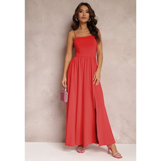 Czerwona Rozkloszowana Sukienka Maxi na Cienkich Ramiączkach z Rozporkiem Weslyn ze sklepu Renee odzież w kategorii Sukienki - zdjęcie 157108237