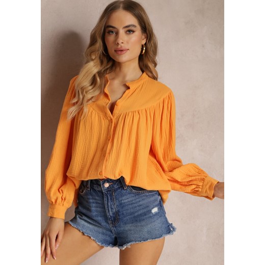 Pomarańczowa Bawełniana Koszula z Guzikami i Długimi Rękawami Werica ze sklepu Renee odzież w kategorii Koszule damskie - zdjęcie 157108297