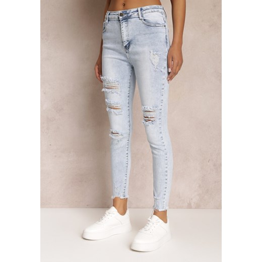 Jasnoniebieskie Jeansy o Fasonie Skinny High Waist z Przedarciami Noxis Renee XL Renee odzież promocja