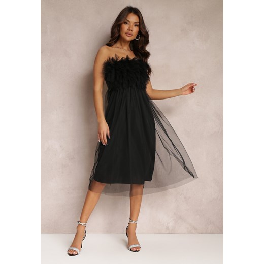 Czarna Tiulowa Sukienka bez Ramiączek z Falbankami Tremone ze sklepu Renee odzież w kategorii Sukienki - zdjęcie 157110478