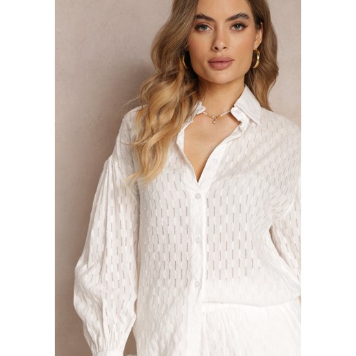 Biały 2-częściowy Komplet z Elegancką Koszulą Oversize i Szortami Aphinthe Renee S Renee odzież promocja