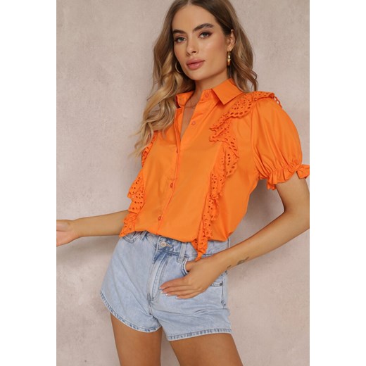Pomarańczowa Koszula z Ozdobnymi Rękawami i Falbankami z Przodu Johna ze sklepu Renee odzież w kategorii Koszule damskie - zdjęcie 157110816