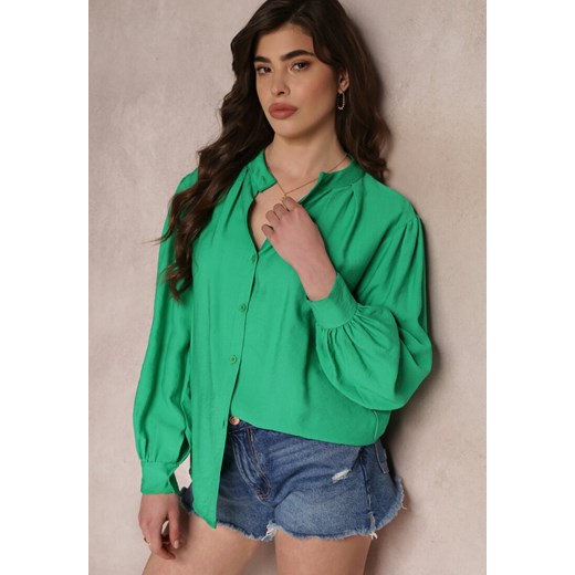Zielona Koszula Zapinana z Plisowanym Rękawem Marela ze sklepu Renee odzież w kategorii Koszule damskie - zdjęcie 157111426
