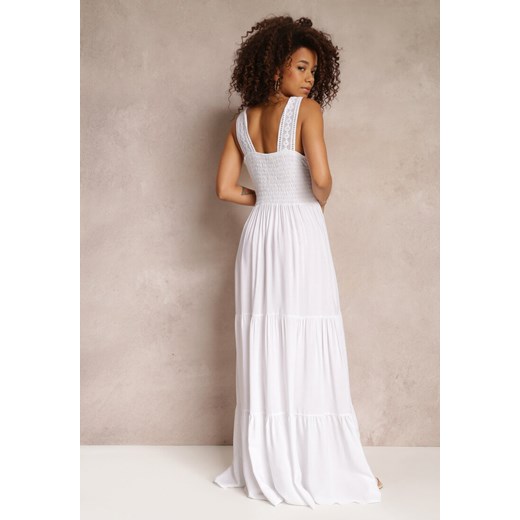 Biała Rozkloszowana Sukienka Maxi z Szydełkowanymi Wstawkami Ylivea Renee S okazja Renee odzież