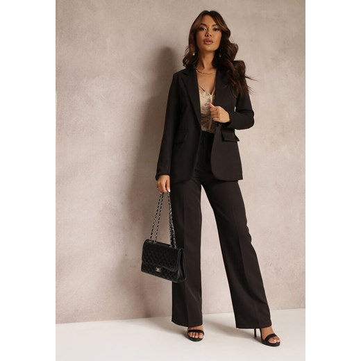 Czarne Spodnie w Kant w Garniturowym Stylu High Waist Jaessa ze sklepu Renee odzież w kategorii Spodnie damskie - zdjęcie 157112638
