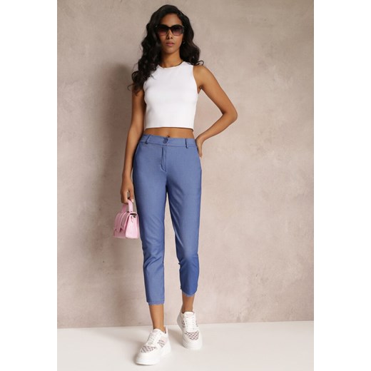 Niebieskie Materiałowe Spodnie Cygaretki Riandra ze sklepu Renee odzież w kategorii Spodnie damskie - zdjęcie 157112757
