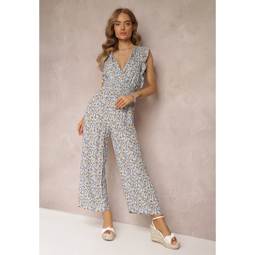 Jasnoniebieski Długi Kombinezon Bawełniany w Kwiaty Milens ze sklepu Renee odzież w kategorii Kombinezony damskie - zdjęcie 157113256