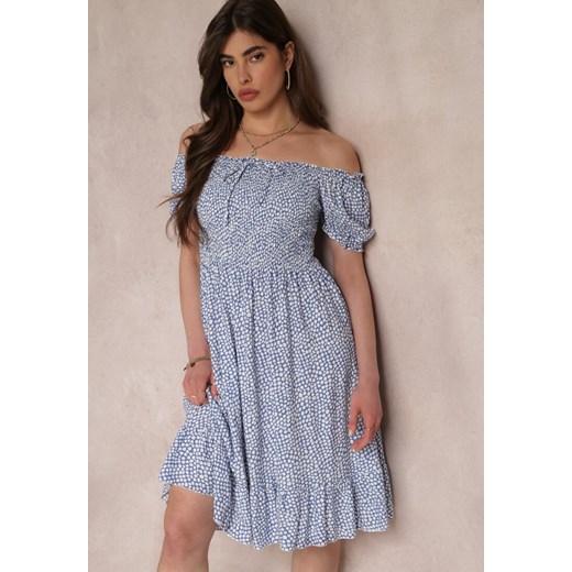 Niebieska Sukienka Midi o Fasonie Bawełnianej Hiszpanki Nairo ze sklepu Renee odzież w kategorii Sukienki - zdjęcie 157113406