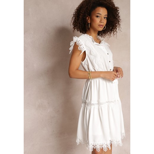 Sukienka Renee z krótkim rękawem koronkowa mini z paskami rozkloszowana 