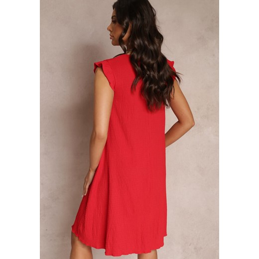 Czerwona Sukienka Midi Trapezowa z Materiału z Ozdobnym Tłoczeniem Emlia Renee S Renee odzież wyprzedaż