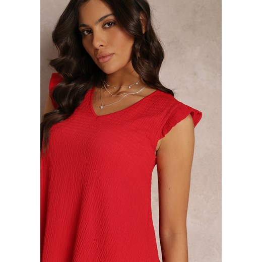Czerwona Sukienka Midi Trapezowa z Materiału z Ozdobnym Tłoczeniem Emlia Renee S okazyjna cena Renee odzież