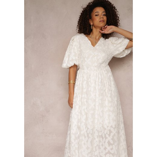 Jasnobeżowa Koronkowa Sukienka Midi z Wiskozy Olikis ze sklepu Renee odzież w kategorii Sukienki - zdjęcie 157114718