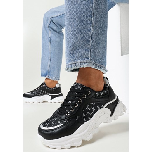 Czarne Sneakersy na Grubej Podeszwie z Metaliczną Nitką Adeteia ze sklepu born2be.pl w kategorii Buty sportowe damskie - zdjęcie 157119259