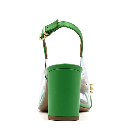 Neścior sandały damskie na średnim obcasie zielone z klamrą eleganckie 