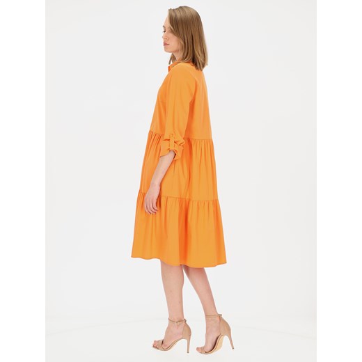 Sukienka Potis & Verso midi pomarańczowy z długimi rękawami 