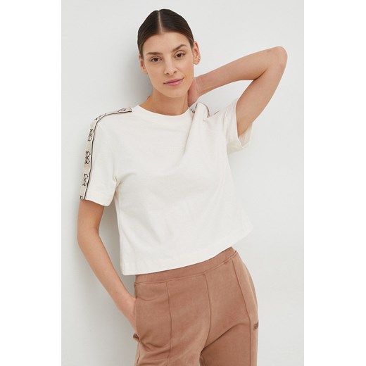 Guess t-shirt bawełniany BRITNEY kolor beżowy V3RI08 I3Z14 ze sklepu ANSWEAR.com w kategorii Bluzki damskie - zdjęcie 157140409