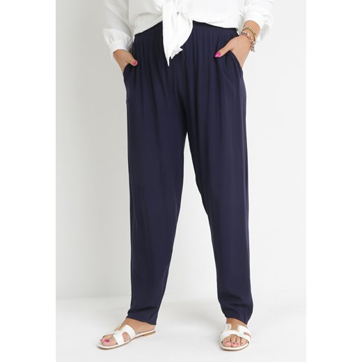 Granatowe Spodnie z Gumką w Pasie i Wsuwanymi Kieszeniami Adantha ze sklepu Born2be Odzież w kategorii Spodnie damskie - zdjęcie 157159777