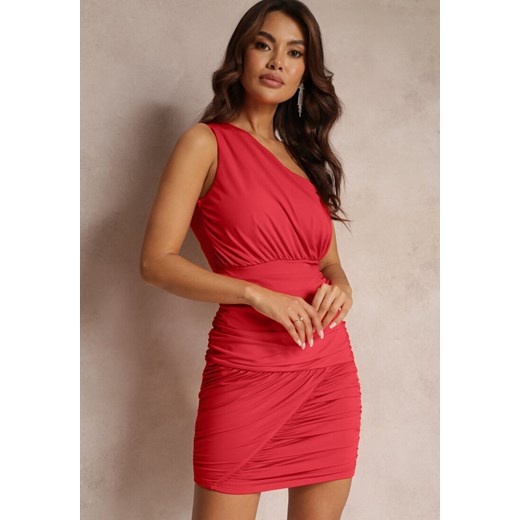 Czerwona Asymetryczna Sukienka Mini z Marszczeniami Tagolia ze sklepu Renee odzież w kategorii Sukienki - zdjęcie 157226676