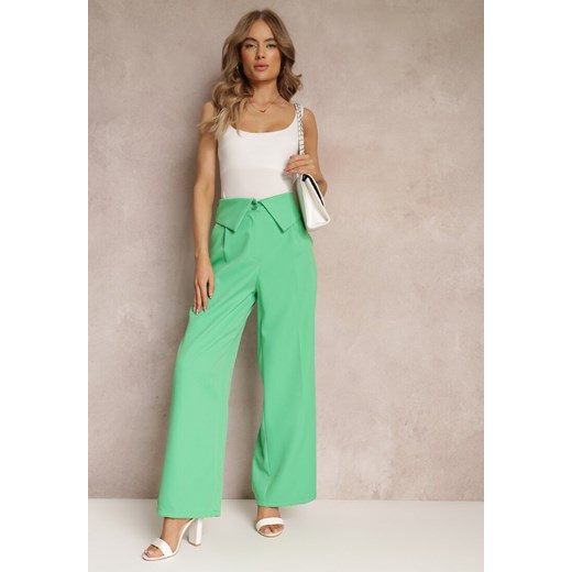 Zielone Szerokie Spodnie z Wysokim Stanem i Kieszeniami Callista ze sklepu Renee odzież w kategorii Spodnie damskie - zdjęcie 157229955