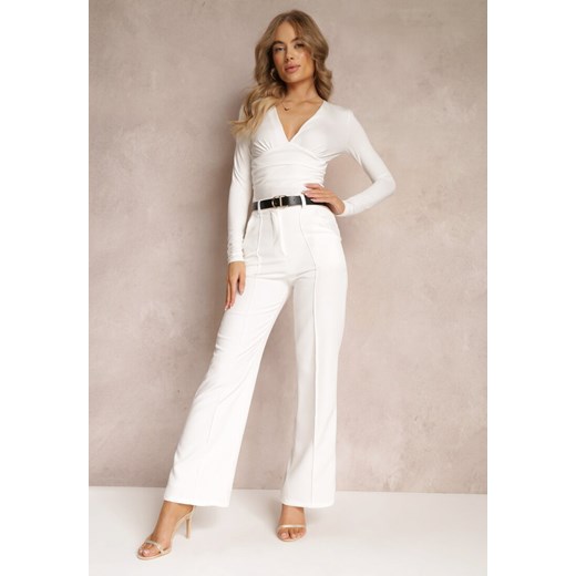 Białe Szerokie Spodnie z Wysokim Stanem i Paskiem z Ozdobną Klamrą Lilura ze sklepu Renee odzież w kategorii Spodnie damskie - zdjęcie 157229985