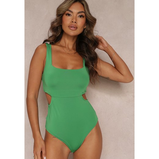 Zielone Body z Wycięciami w Talii i Kwadratowym Dekoltem Amale ze sklepu Renee odzież w kategorii Bluzki damskie - zdjęcie 157230109