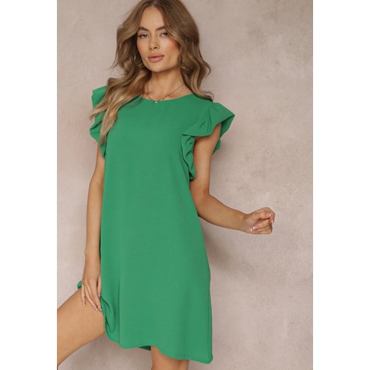 Zielona Sukienka Mini o Pudełkowym Kroju z Falbankami Ansha ze sklepu Renee odzież w kategorii Sukienki - zdjęcie 157230158