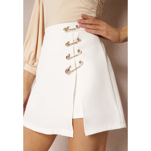 Białe Szorty Spódnicospodnie z Agrafkami Fintta ze sklepu Renee odzież w kategorii Szorty - zdjęcie 157234417