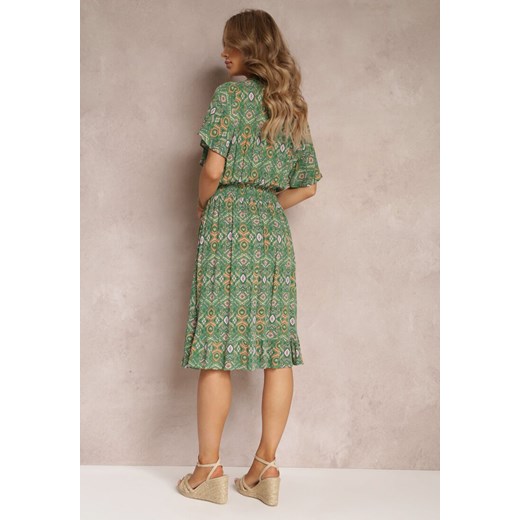 Zielona Wiskozowa Sukienka Midi z Kopertowym Dekoltem i Gumkami w Talii Aubria Renee L promocyjna cena Renee odzież
