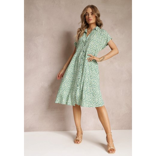 Jasnozielona Koszulowa Sukienka Bawełniana Midi Xiomina ze sklepu Renee odzież w kategorii Sukienki - zdjęcie 157234596