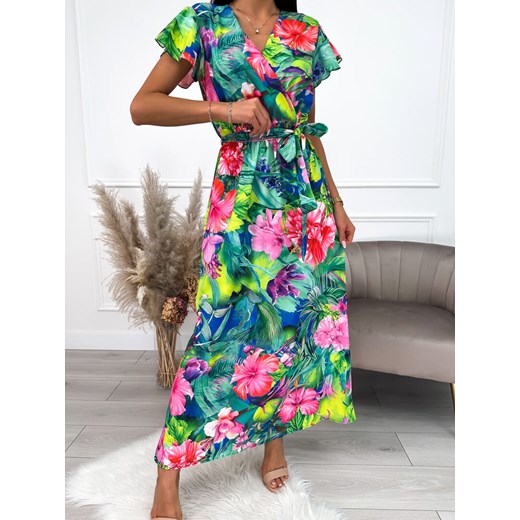 Kolorowa Sukienka Maxi w Roślinny Wzór ze sklepu ModnaKiecka.pl w kategorii Sukienki - zdjęcie 157256527