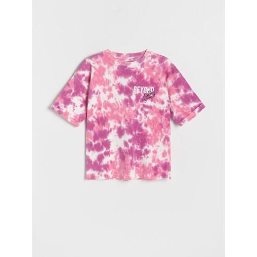 T-shirt chłopięce różowy Reserved z krótkim rękawem z nadrukami na lato 