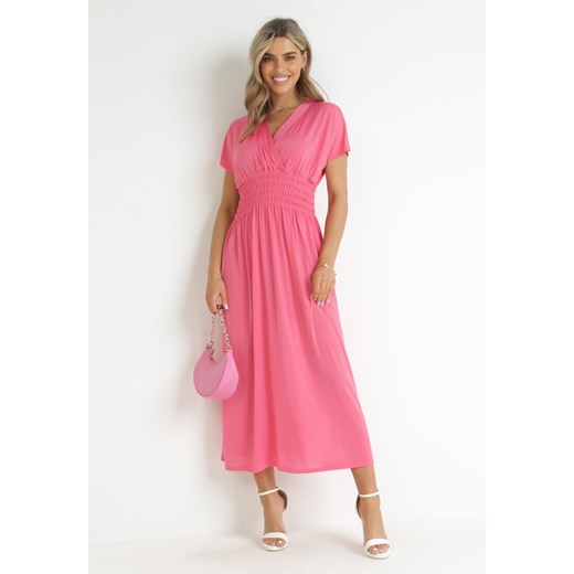 Różowa Sukienka Maxi z Marszczoną Gumką w Talii Yalesima ze sklepu Born2be Odzież w kategorii Sukienki - zdjęcie 157267637