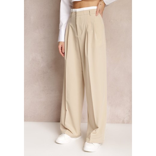 Beżowe Spodnie z Szerokimi Nogawkami w Kant Kavina ze sklepu Renee odzież w kategorii Spodnie damskie - zdjęcie 157270086