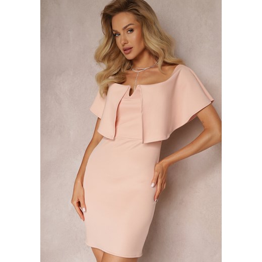 Różowa Dopasowana Sukienka z Szeroką Falbaną Miskli ze sklepu Renee odzież w kategorii Sukienki - zdjęcie 157270158