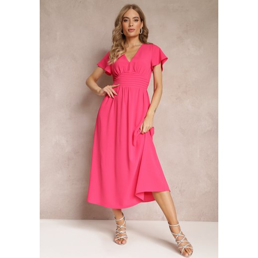 Różowa Rozkloszowana Sukienka Maxi z Wycięciem Ahina Renee M wyprzedaż Renee odzież