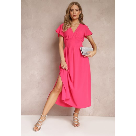 Różowa Rozkloszowana Sukienka Maxi z Wycięciem Ahina ze sklepu Renee odzież w kategorii Sukienki - zdjęcie 157270289