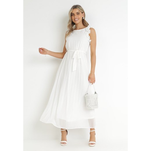 Biała Plisowana Sukienka Maxi z Falbankami Avalie M okazyjna cena Born2be Odzież