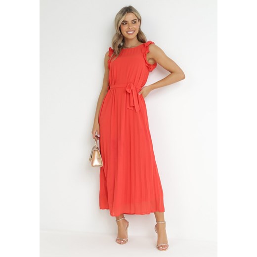 Czerwona Plisowana Sukienka Maxi z Falbankami Avalie ze sklepu Born2be Odzież w kategorii Sukienki - zdjęcie 157270658