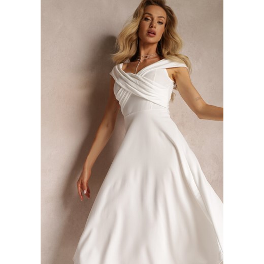 Biała Rozkloszowana Sukienka ze Skrzyżowanymi Paskami Jazelia Renee S Renee odzież wyprzedaż